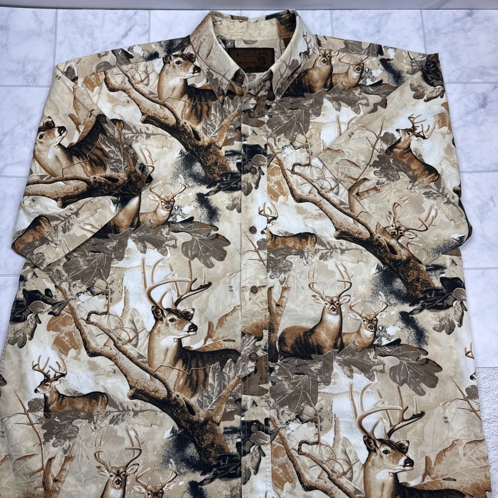 Bluff Creek Outfitters Deer Print Button-Up Shirt Men's Short Sleeve XL EUC